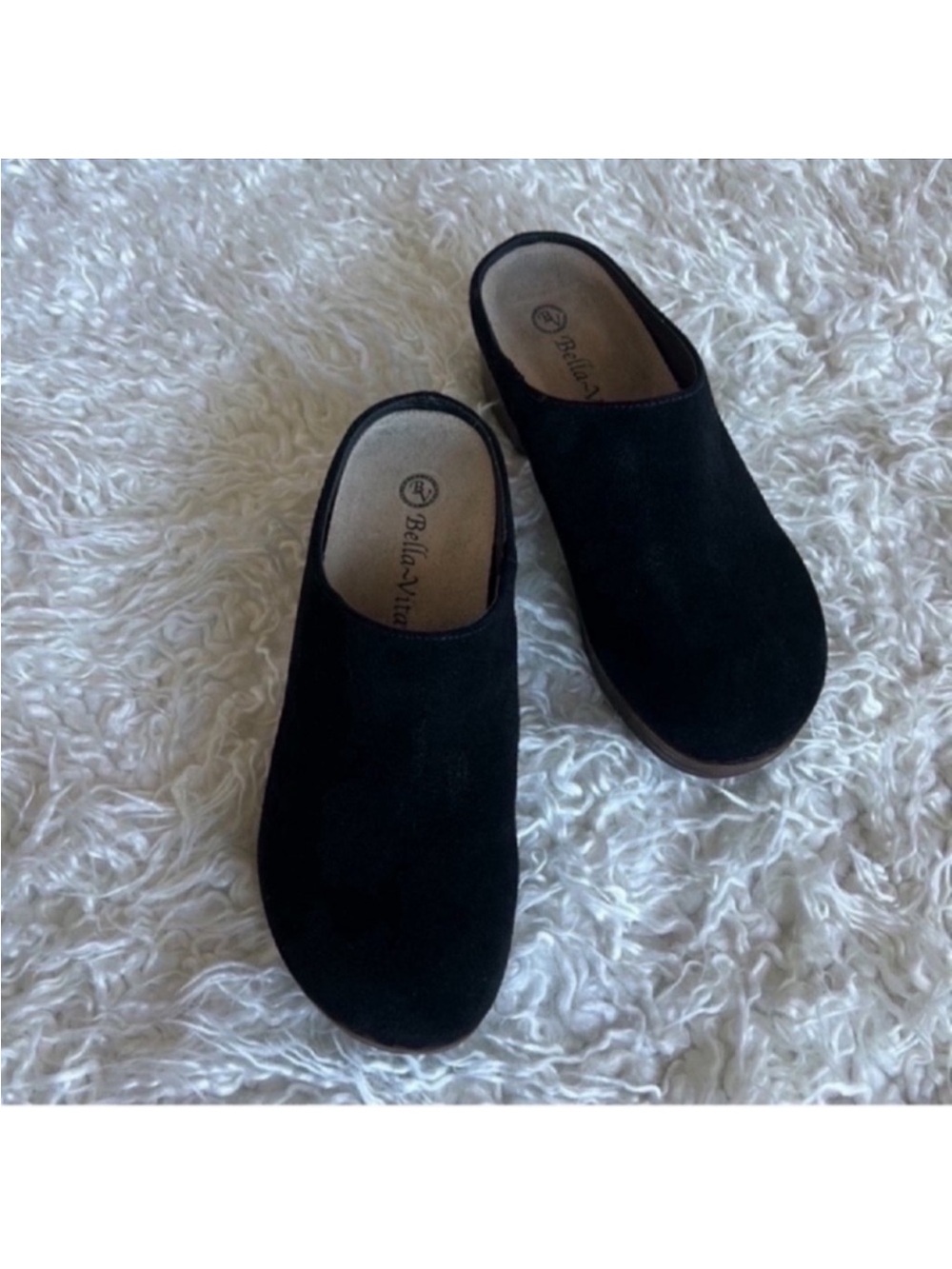 Bella Vita Motto Suede Leather Slip Resistant Heeled Clogs Sz 6 Black